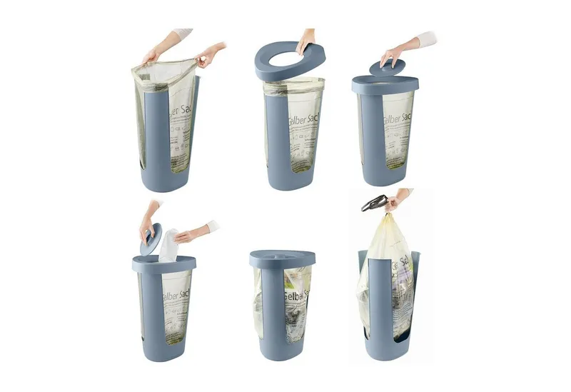rotho rotho Mülleimer Fabu Müllsackständer gelber Sack mit Deckel, recyceltem Kunststoff, geeignet für gelbe Säcke, Blau, – Produktbild 2 von 5