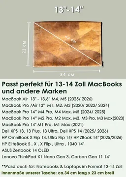BY COPALA BY COPALA Gefütterte nachhaltige Laptop Hülle 13–14 Zoll aus Blattleder – Handgenähte vegane Laptoptasche mit Zipper, wasserabweisendes Laptop Case, Unikat für MacBook Air & Pro in gelb – Produktbild 1 von 1