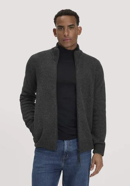 hessnatur hessnatur Strick Jacke Regular aus Bio-Merinowolle mit Bio-Baumwolle, Anthrazit, – Produktbild 1 von 4