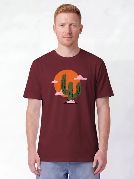 watapparel watapparel T-Shirt Unisex Kaktus im Sonnenuntergang, Burgundy, – Produktbild 2 von 2