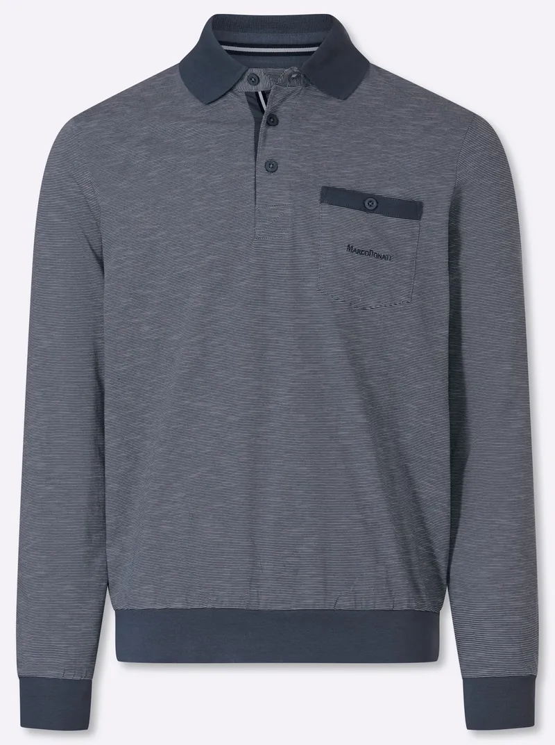 marco donati Langarm-Poloshirt rauchblau-gestreift, Rauchblau-gestreift, – Produktbild 1 von 2