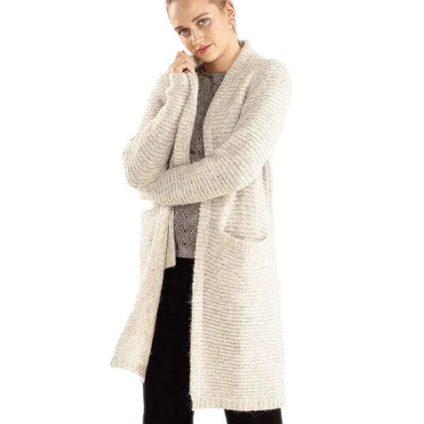 Alma & Lovis Alma & Lovis lange Strickjacke aus Alpaka und Bio-Baumwolle, Hellgrau, – Produktbild 1 von 4