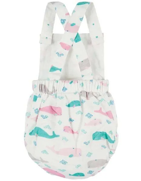 Frugi Frugi Sommer-Baby-Latzhose Walfisch-Print in weiss-rosa-türkis – Produktbild 3 von 4