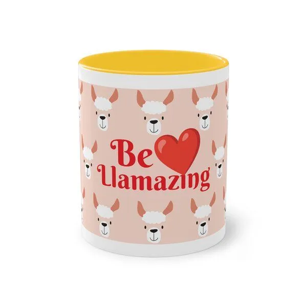 PepMelon PepMelon Lama Tasse mit Farbe innen, Be Llamazing, lustige Lama Weihnachtstasse, Gold, – Produktbild 1 von 3