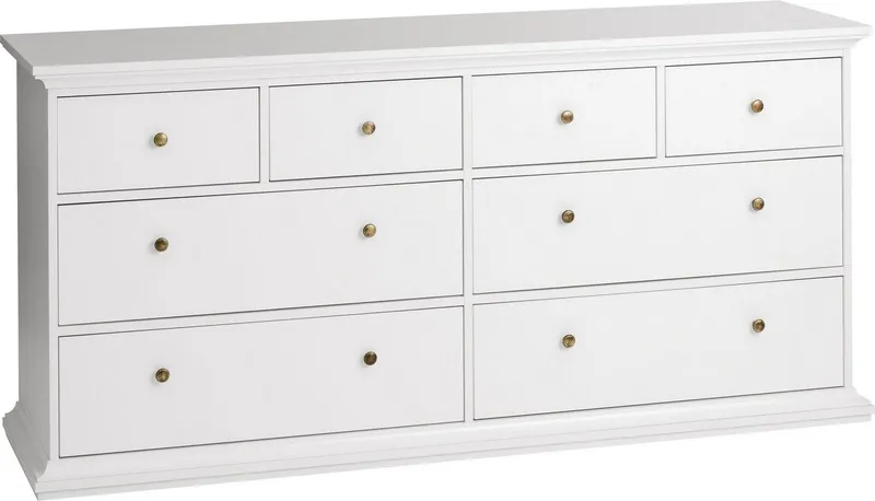 Home affaire Kommode Paris, Aufbewahrung, Schubladenschrank, Stauraum, mit 8 Schubladen, Landhausstil, Elegant, geräumig, Breite 184 cm, Höhe 87 cm, Weiß, – Produktbild 3 von 5