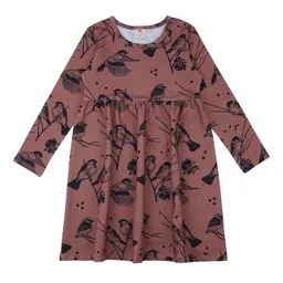 Walkiddy Baby Langarmkleid GOTS zertifiziert, Bio-Baumwolle, rosé, „Sparrow Friends“, Vogel-Muster, weich – Walkiddy – Produktbild 1 von 1