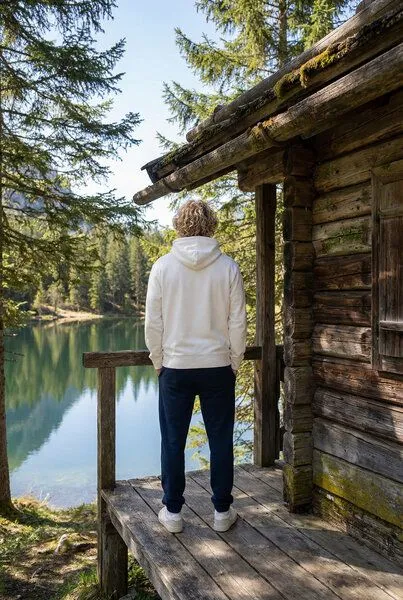THE FACE OF ELEMENTS The Face of Elements Essential - Regular Fit Hoodie aus 100% Bio-Baumwolle, Off white (weiß), – Produktbild 3 von 4