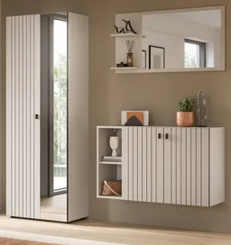Inn.Furn Garderobenschrank Loreno (Schuhschrank in Kaschmir / Sand mit Schwarz, Spiegeltür, 70 x 192 cm) variable Inneneinteilung – Produktbild 1 von 1