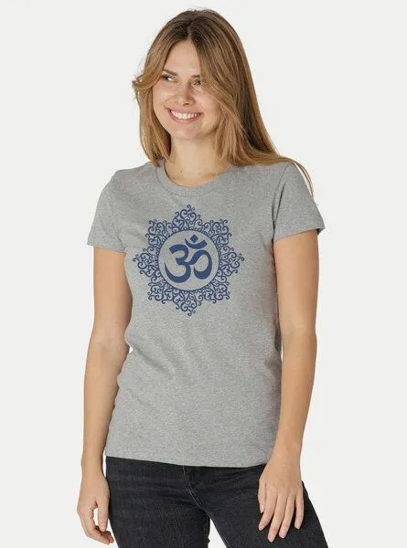 Peaces.bio - handbedruckte Biomode Peaces.bio - handbedruckte Biomode Bio-Damen-T-Shirt "Classic Om", Hellgrau, – Produktbild 2 von 2