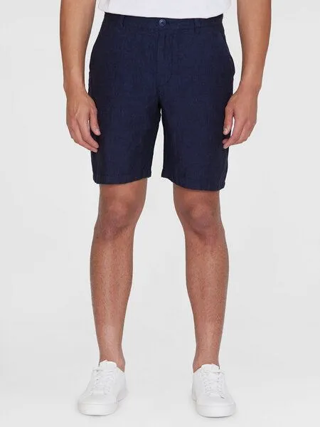KnowledgeCotton Apparel KnowledgeCotton Apparel Leinen-Shorts CHUCK, Yarndyed total eclipse, – Produktbild 1 von 3