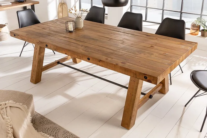 riess-ambiente Esstisch FINCA 165cm vintage braun - recyceltes Pinienholz, Bohlenoptik, FSC, Industrial Design mit Querstrebe – ideal für bis zu 6 Personen, Braun, – Produktbild 2 von 5