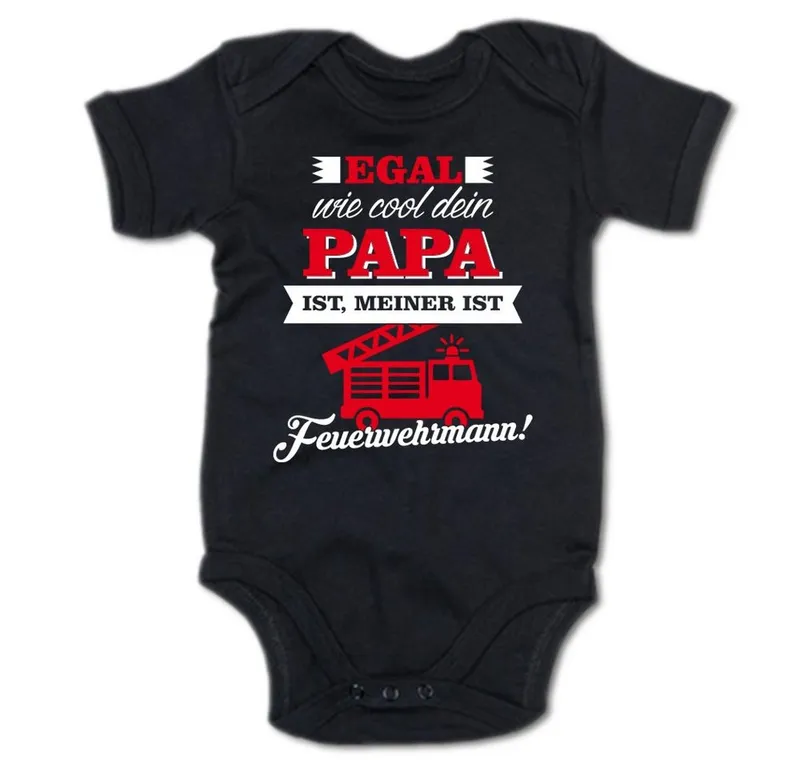 G-graphics Kurzarmbody Egal wie cool dein Papa ist, meiner ist Feuerwehrmann! Baby Body mit Spruch / Motiv / Aufdruck • zur Geburt / Babyparty, Schwarz, – Produktbild 1 von 3