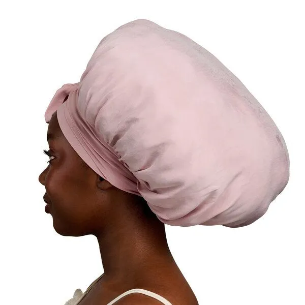 Qupro Qupro Schlafhaube Bonnet L vegane Seide Cupro, Light rosé, – Produktbild 3 von 4