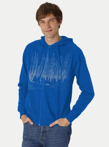 Peaces.bio - handbedruckte Biomode Peaces.bio - handbedruckte Biomode Herren Zip-Hoodie Woodland, Königsblau, – Produktbild 2 von 2