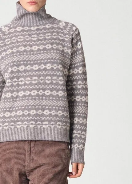 Klitmøller Collective Klitmøller Collective Merino-Rollkragenpullover mit nordischem Muster Modell: Sofie, Light grey/cream, – Produktbild 3 von 3
