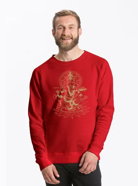 Peaces.bio - handbedruckte Biomode Peaces.bio - handbedruckte Biomode Bio Herren-Sweatshirt Ganesha, Rot, – Produktbild 1 von 2