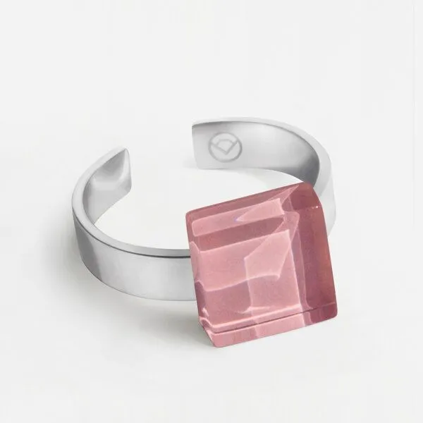 ALEXASCHA ALEXASCHA Geometrischer Ring aus Glas, mini, Rosenquarz rosa, – Produktbild 1 von 4