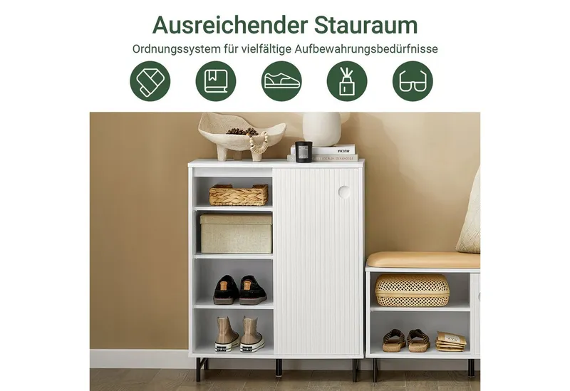 SoBuy Schiebetürenschrank FSB62, Flurschrank Kommode Aufbewahrungsschrank, verstellbare Ablagen Schuhschrank Küchenschrank Sideboard mit Schiebetüren Beistellschrank, Weiß, – Produktbild 2 von 5