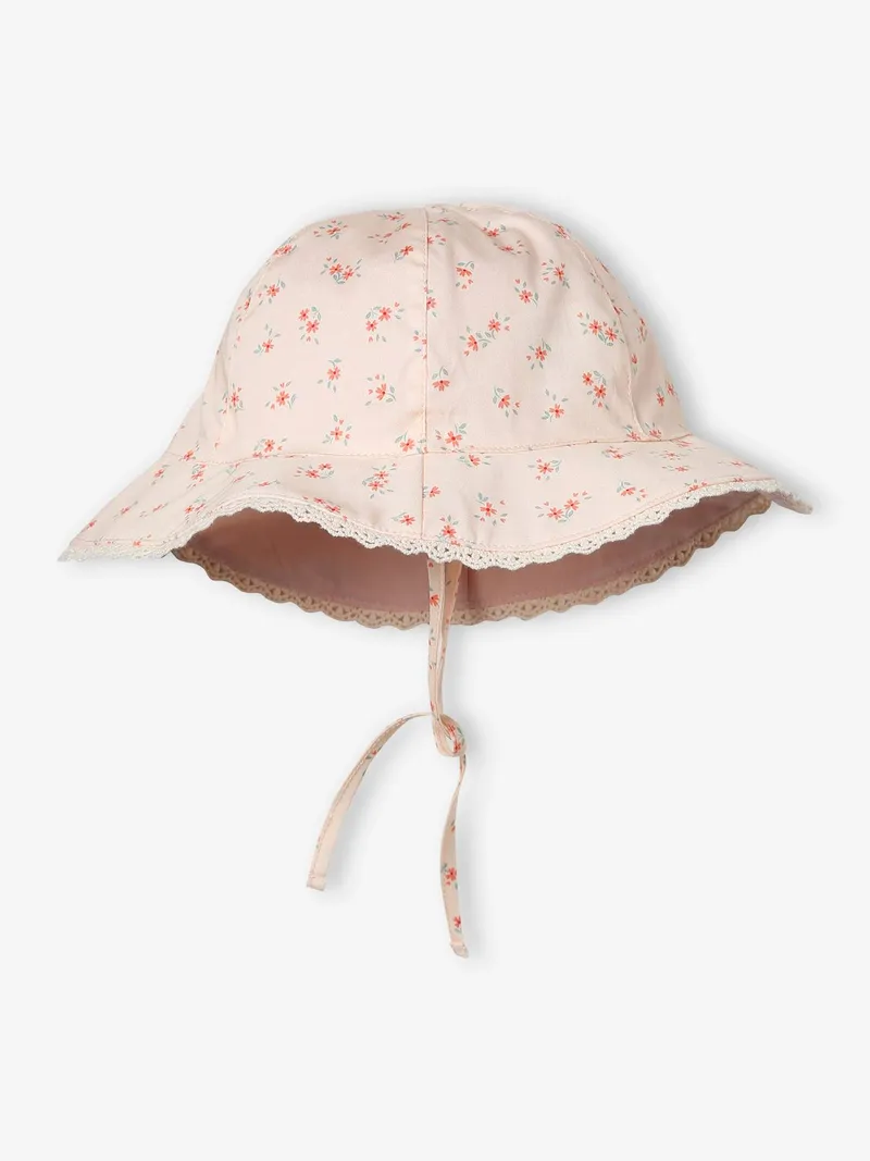 Vertbaudet Mädchen Baby Sonnenhut mit kleinen Blumen hell, Hellrosa, – Produktbild 2 von 3