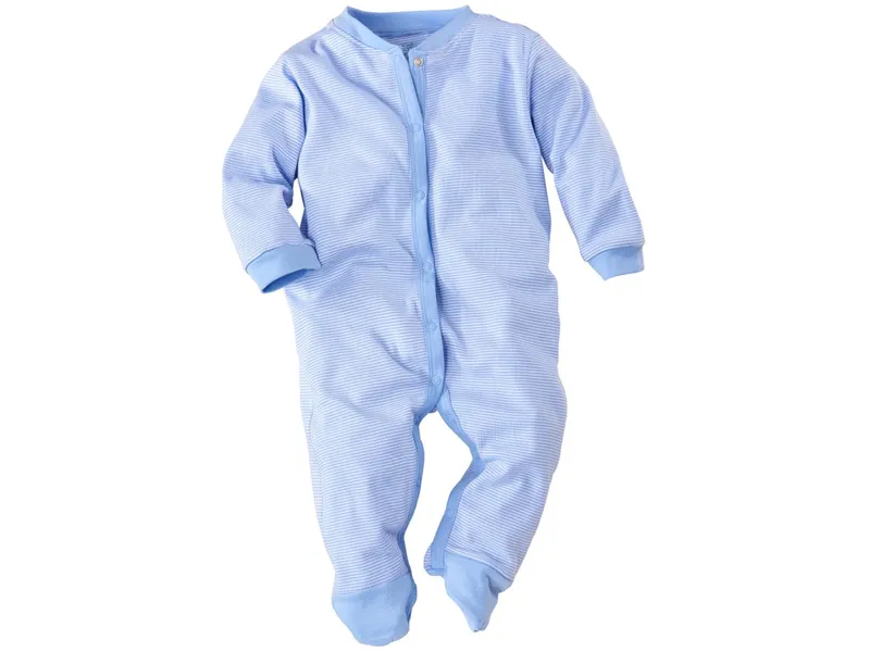 HANS NATUR Baby Schlafanzug Bio-Baumwolle hellblau-weiß gestreift Gr. 74/80, Weiß, blau, – Produktbild 1 von 2