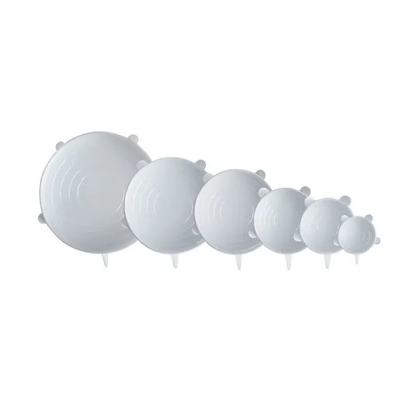 pandoo pandoo 6 dehnbare Silikondeckel im Set zum Abdecken und Frischhalten, Weiss, – Produktbild 1 von 4