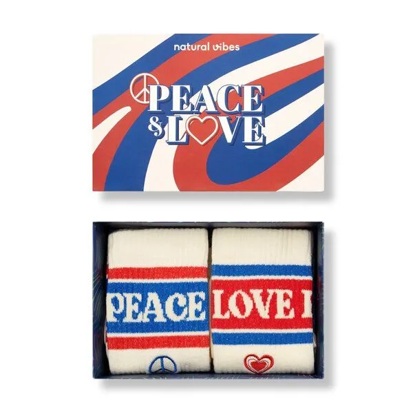 Natural Vibes Natural Vibes 2-Pack Peace and Love Bio GOTS | Geschenkset | Bunte Tennissocken | Herren Damen Socken | – Produktbild 1 von 4