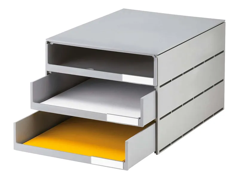 styro styro Styroval pro Box mit 3 Schubladen offen, oeko-grau – Produktbild 1 von 1