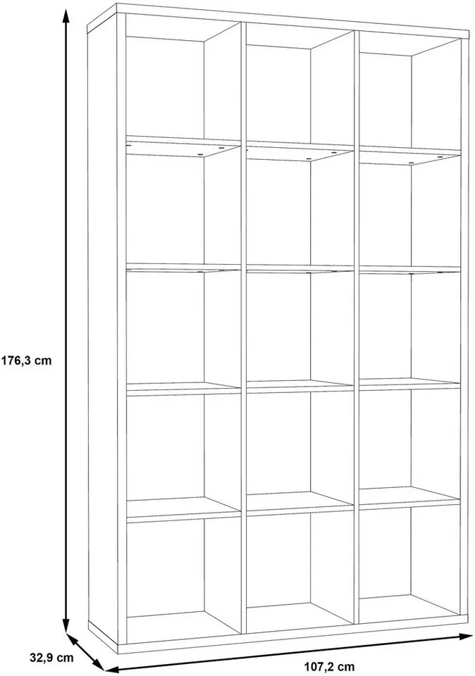 FORTE Standregal Mauro, Raumteiler, sorgt für Stil und Ordnung, 5 Fächer, Jedes Fach ist bis zu 5 kg belastbar, Fachgröße 33x33cm, Schwarz, – Produktbild 4 von 4