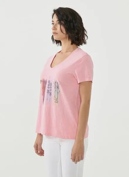 ORGANICATION ORGANICATION T-Shirt aus Bio-Baumwolle mit Blumen-Print, Carnation pink, – Produktbild 3 von 4