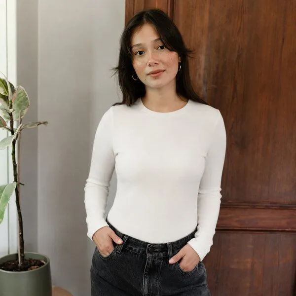 NORDLICHT NORDLICHT Geripptes Langarmshirt Lica aus Bio-Baumwolle, Weiß, – Produktbild 2 von 3
