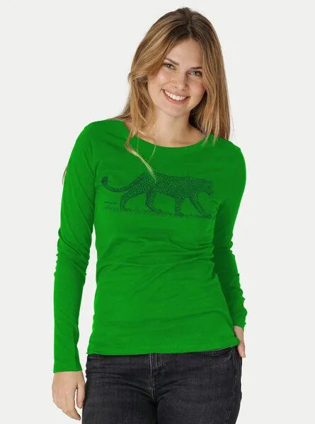 Peaces.bio - handbedruckte Biomode Peaces.bio - handbedruckte Biomode Bio-Damen-Langarmshirt Leopard, Grün, – Produktbild 1 von 2