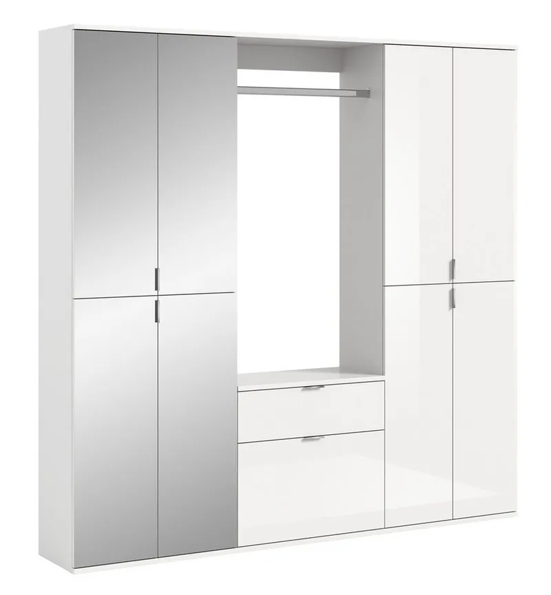 xonox.home Garderoben-Set Garderoben Set Projekt X 1, weiß Hochglanz / Spiegeltüren, 3-teilig, (3-St), Weiß, – Produktbild 1 von 5