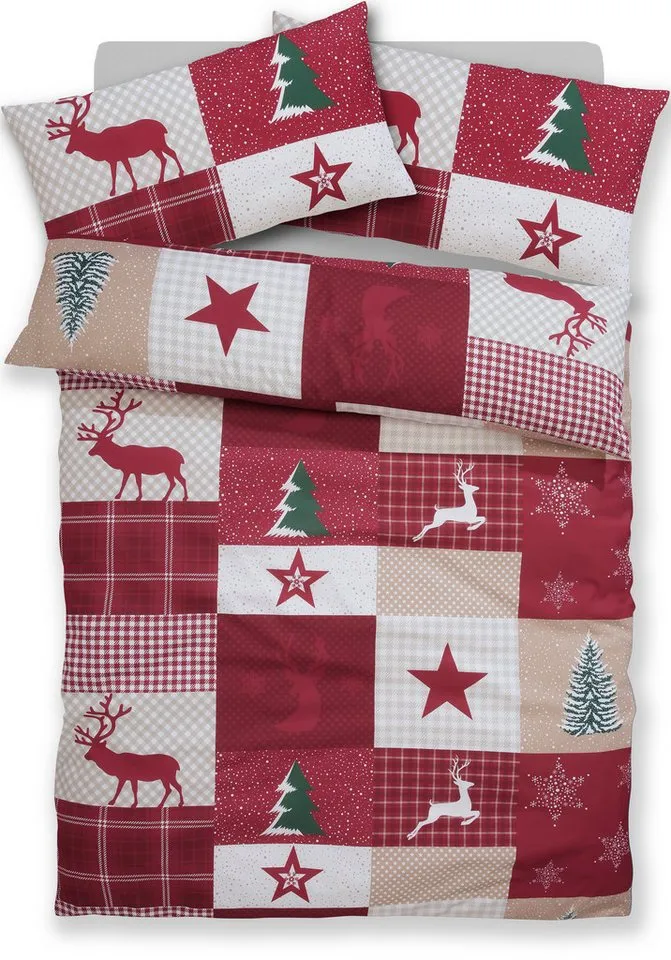 OTTO home Bettwäsche Nicholas, Microfaser, 2 teilig, Weihnachtsbettwäsche, Winter, in 3 Qualitäten verfügbar, Rot, – Produktbild 2 von 5