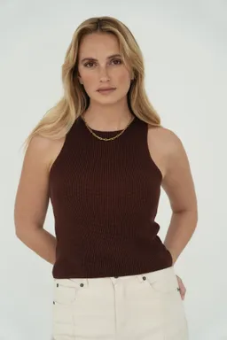 Näz Näz Damen vegan Top Von Claire Halter-Ausschnitt Strick Braun – Produktbild 1 von 1