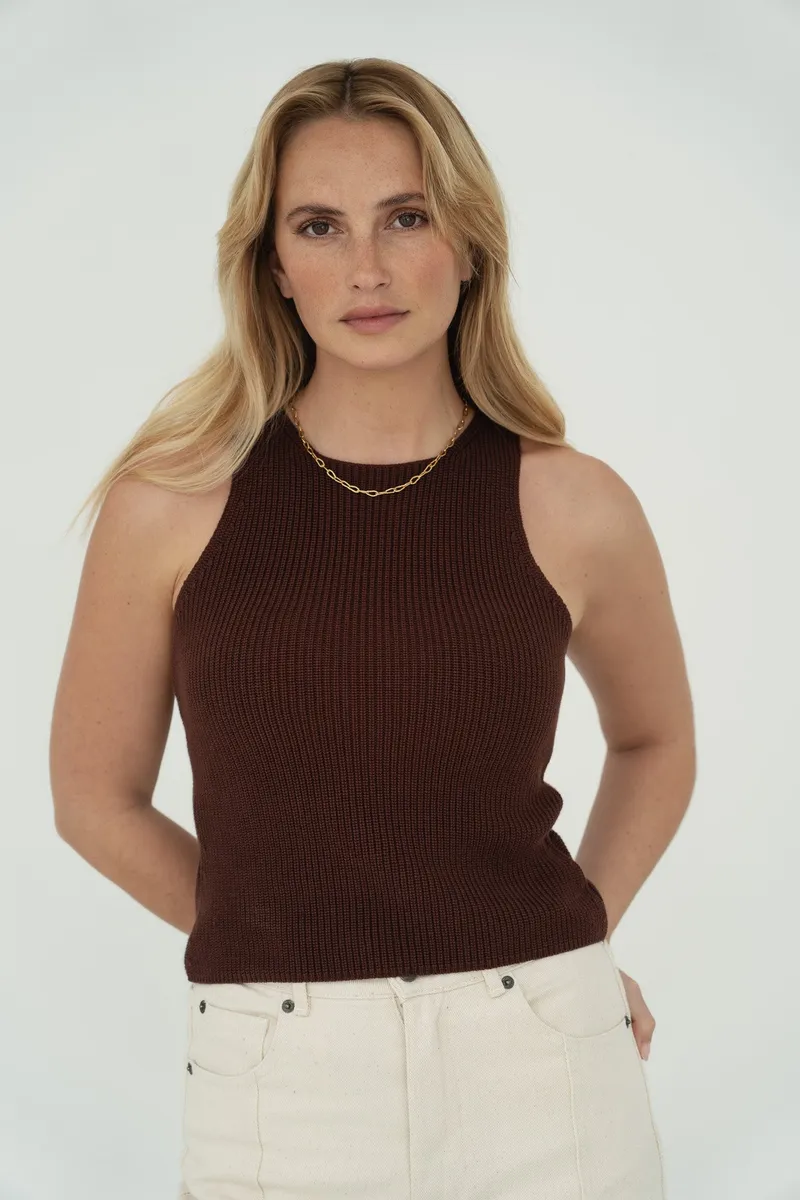 Näz Näz Damen vegan Top Von Claire Halter-Ausschnitt Strick Braun, Braun, – Produktbild 1 von 1