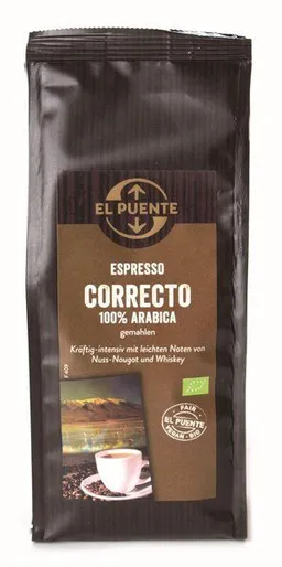 El Puente El Puente Correcto - Bio-Espresso gemahlen 250 g | Fair Trade | Bio-zertifiziert | Vegan | Glutenfrei – Produktbild 1 von 1