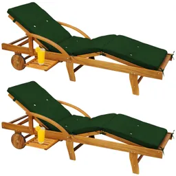 Casaria® Casaria® Gartenliege Tami Sun® 2er-Set Akazie inkl Auflage Grün – Produktbild 1 von 1