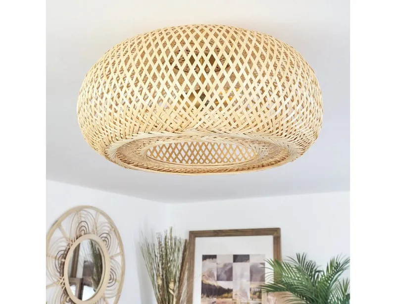 hofstein Deckenleuchte »Decollatura« Deckenlampe aus Metall/Bambus in Goldfarben/Natur, ohne Leuchtmittel, Leuchte im Boho Design mit Lichteffekt, ø40cm, 1xE27, Beige, – Produktbild 2 von 5