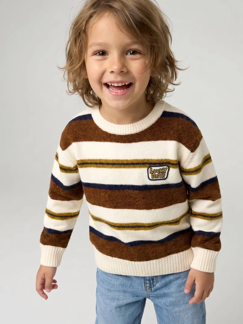 Vertbaudet Vertbaudet Pullover Jungen Langarm, Hellbraun, – Produktbild 1 von 4