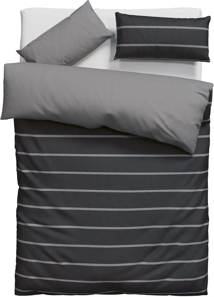 OTTO home Bettwäsche Katja, Linon, 2 teilig, Bettwäsche aus Baumwolle, Bettwäsche mit Streifen-Design, Wendeoptik, Grau, – Produktbild 3 von 5