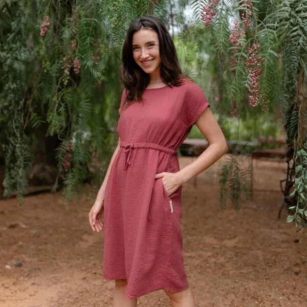 NORDLICHT NORDLICHT Musselin Kleid Eleni aus 100% Bio-Baumwolle, Rostrot (rot), – Produktbild 2 von 4