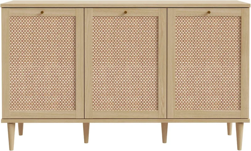 OTTO home Sideboard ELLIAN mit Wiener Geflechtoptik, 3 Türen, Boho Stil, Vintage, Holzfüße, Metallgriffe, Made in EU, viel Stauraum, FSC® zertifiziert, Beige, – Produktbild 4 von 5