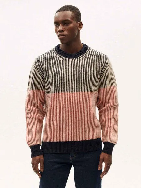 thinking mu thinking mu Herren Pullover - Stripes Guiu - aus Bio-Wolle, Icecream (mehrfarbig), – Produktbild 1 von 4