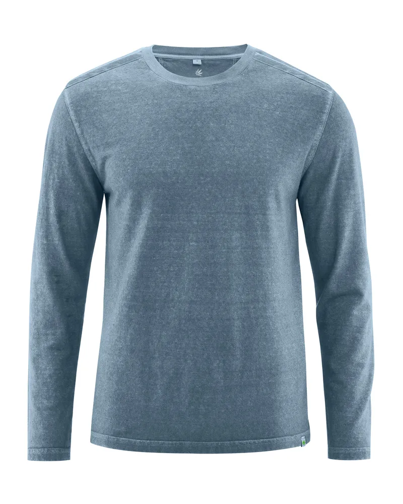 HempAge Hempage Herren vegan Langarmhemd Im Used Look Taubeblau, Blau, – Produktbild 1 von 2