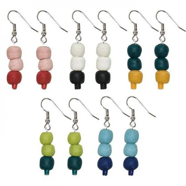 Global Mamas Ohrhänger "Pearls Color Block" aus Recycling Glas, Global Mamas, Ghana, Petrol/orange, – Produktbild 1 von 1