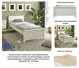 OTTO home Massivholzbett ERIK', Made in Europe, optional mit Schublade, Massivholz Kiefer (FSC® zertifiziert), in mehreren Größen, Landhausstil mit Kassettenoptik – Produktbild 1 von 1