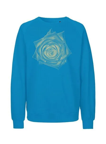 Peaces.bio - handbedruckte Biomode Peaces.bio - handbedruckte Biomode Bio Damen Sweatshirt Loose Fit Rose, Türkis, – Produktbild 1 von 3