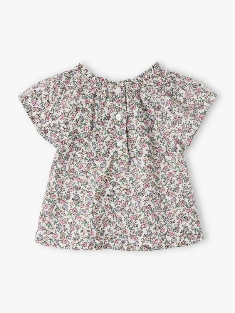 Vertbaudet Mädchen Baby Bluse mit Blumenmuster, Wollweiß, – Produktbild 3 von 4