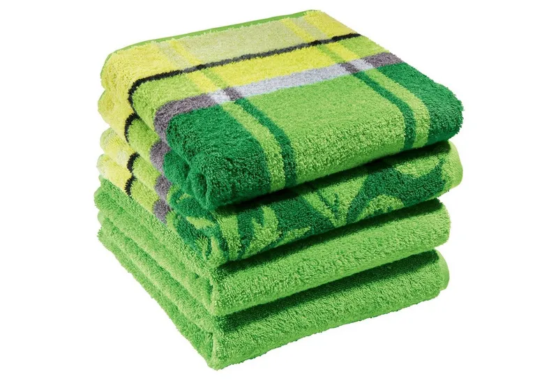 Erwin Müller Handtuch Handtuch "Ludwigsburg" 4er-Pack, Jacquard, Walk-Frottier Uni/Karo/Ornamente, Grün, – Produktbild 1 von 8