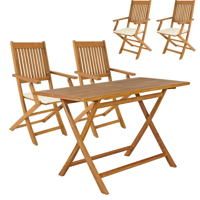 Casaria® Casaria® Garten-Sitzgruppe Bari 5-tlg Akazienholz FSC®-zertifiziert Sitzkissen Creme – Produktbild 1 von 2